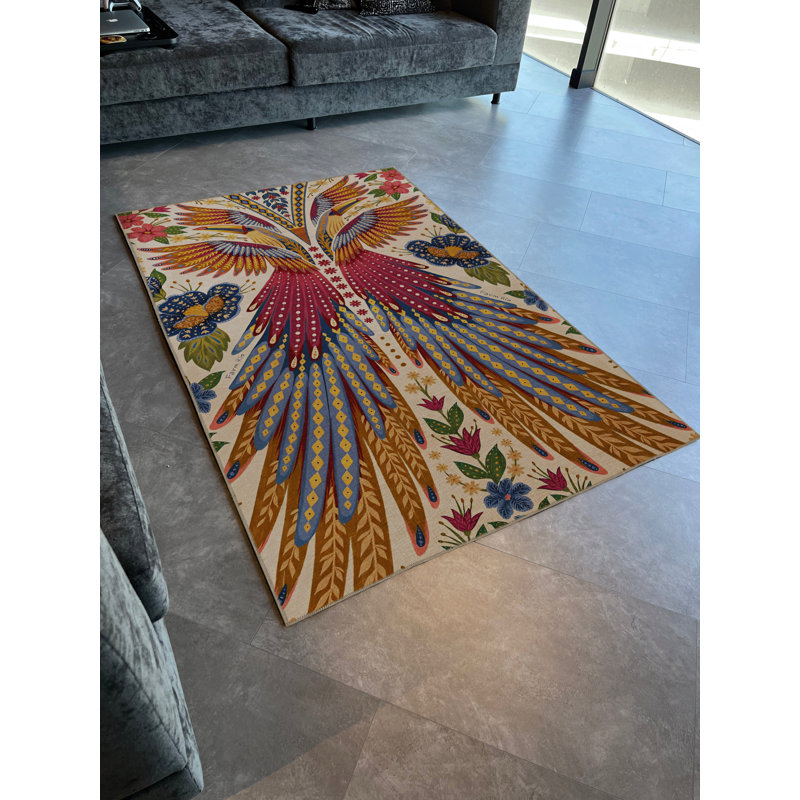 Tapis décoratif multicolore à motif d'ailes Phoenix, Rectangle 4 pi 11 po x 9 pi 10 po