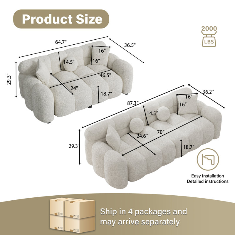 Oumy 2 - Piece Living Room Set, Beige