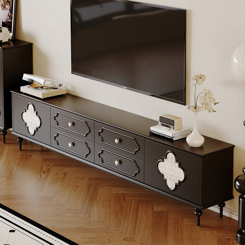 Meuble télé rétro en bois manufacturé noir, 86.61