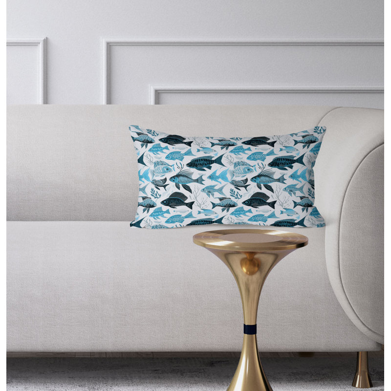 Fish Paradise  Rectangular Throw Pillow, Blue/White