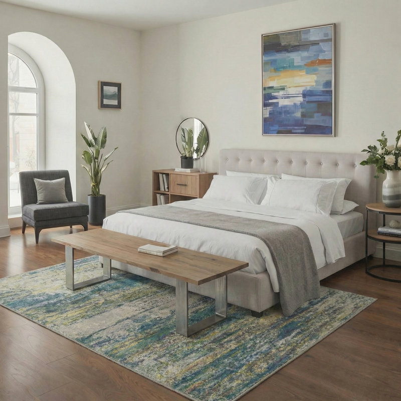 Arcadia Abstract Landscape Machine Washable Sage Indoor Area Rug With Non-Slip Backing, Rectangle 8' x 10'