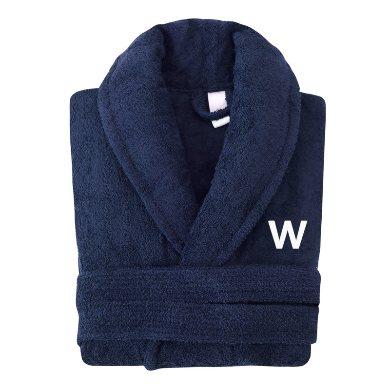 Peignoir monogramme en coton turc châle, Marine, W