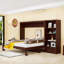 Grand lit escamotable avec rangement réglable, tablette et tiroir - Lit escamotable mural peu encombrant pour petites pièces, noyer-358499415