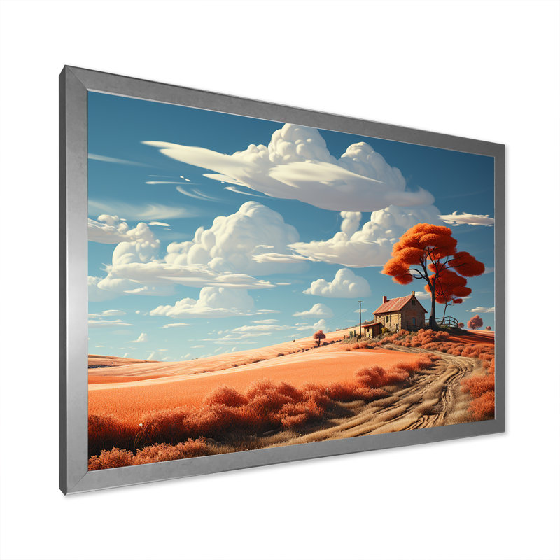 Dreamy Farm Hues Landscape, Cadre simple argenté, H 16 po x l 32 po x P 1 po