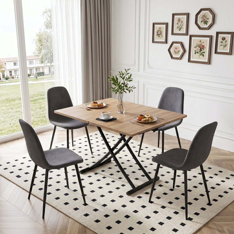 Ensemble de salle à manger à plateau relevable moderne avec table convertible et chaises rembourrées pour petits espaces
