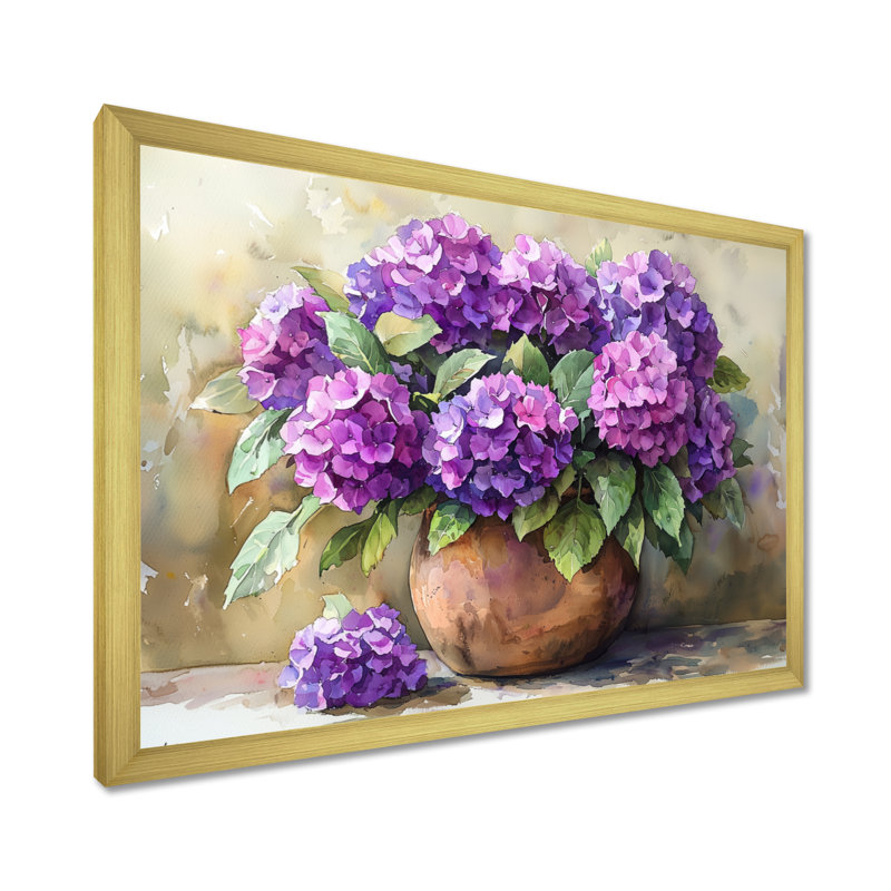 Hydrangées dans un vase rustique - hydrangées, art sur toile, Reproduction encadrée d'une seule photo, H 30 po x l 40 po