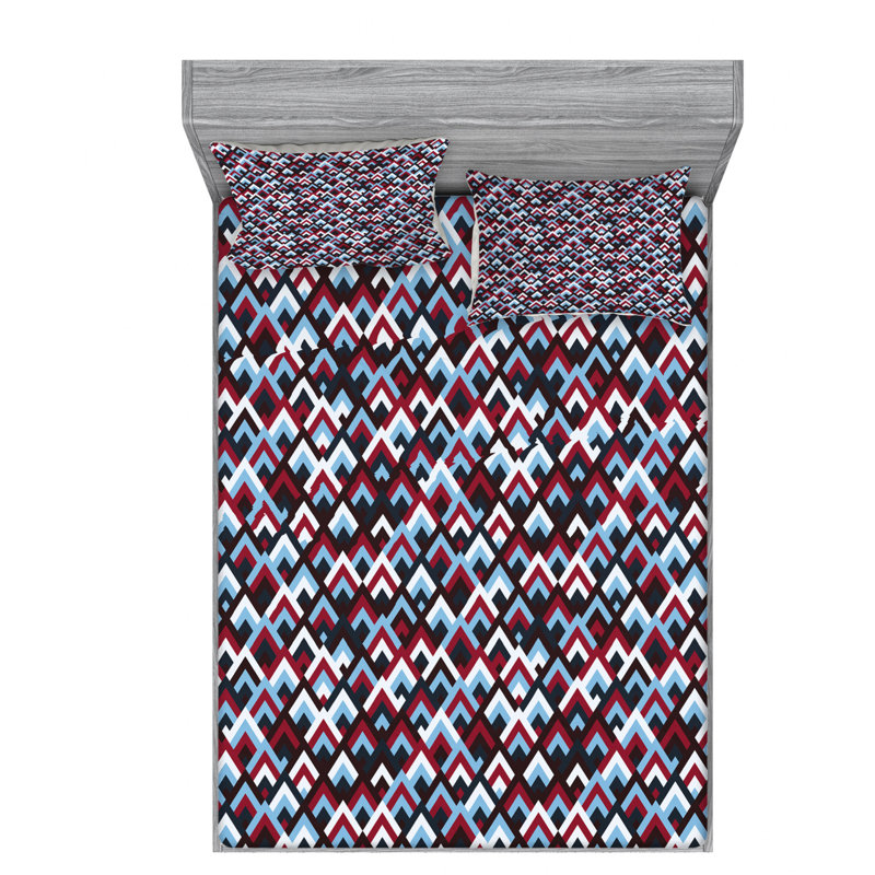 Microfiber Geometric Sheet Set, Queen Sheet Set with Fitted Sheet