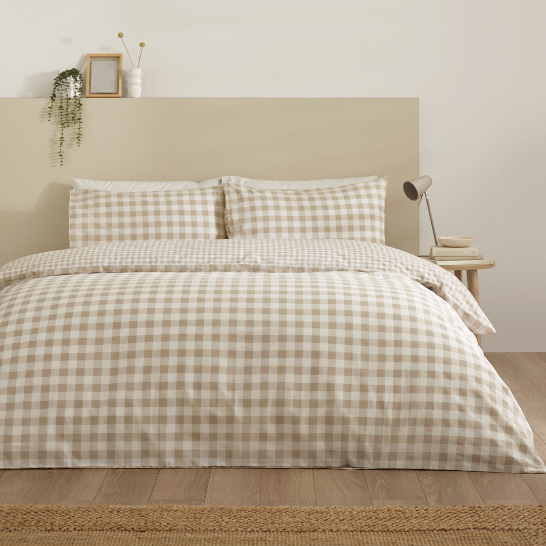 Catherine Lansfield Bamford Gingham Check Reversible King Duvet Cover Set with Pillowcases Natural - Image 2