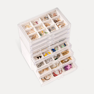 Boîte à bijoux transparente en acrylique pour boucles d'oreilles, avec 8 tiroirs, blanc chaud