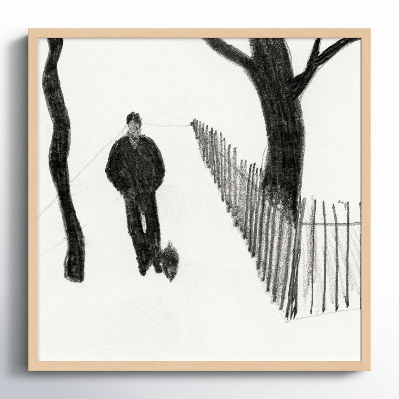 Walking The Dog Print by Simon Schneiderman, 16" H x 16" W x 1.25" D, Brown