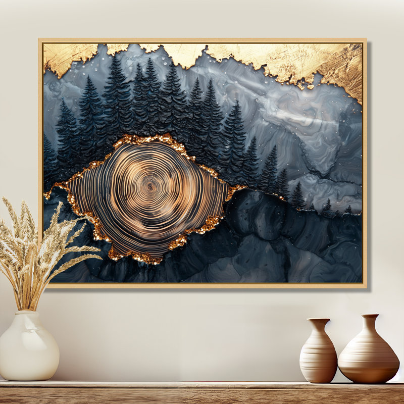 «Giuditta Pine Forest Landscape on Stone Horizon I», art mural forêt, H 24 po x l 32 po, Cadre flottant, Naturel