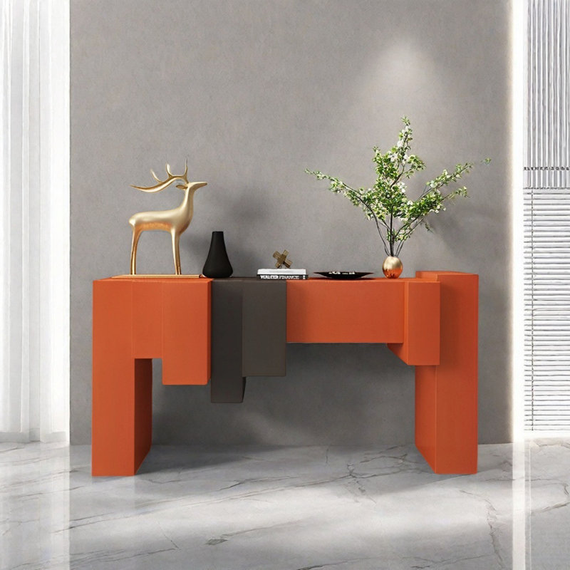 Console Modern Minimalist Art Design, H 35,43 po x l 55,12 po x P 15,75 po, Orange / bois brun foncé