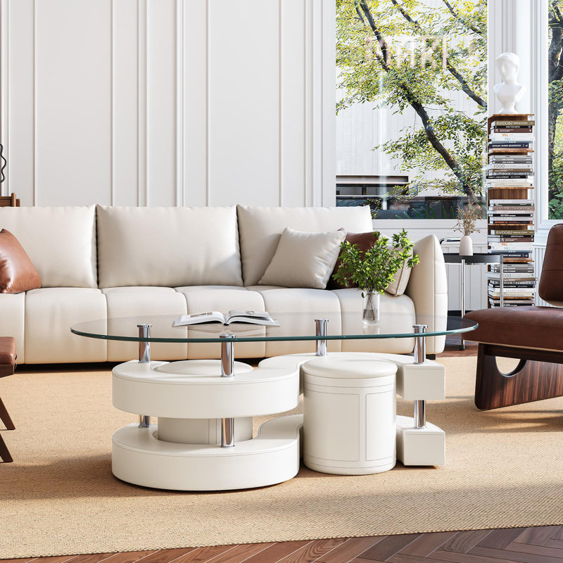 Addaly Glass Top Single Coffee Table, White