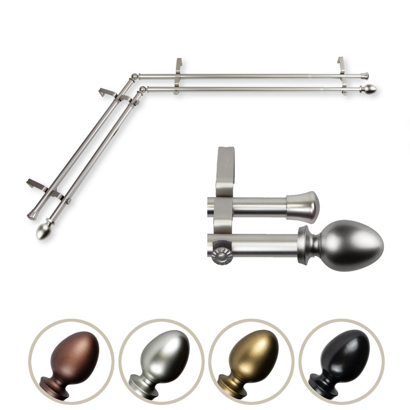 Tringle à rideaux double 13/16 po Emeka, 120" - 170", Nickel satiné