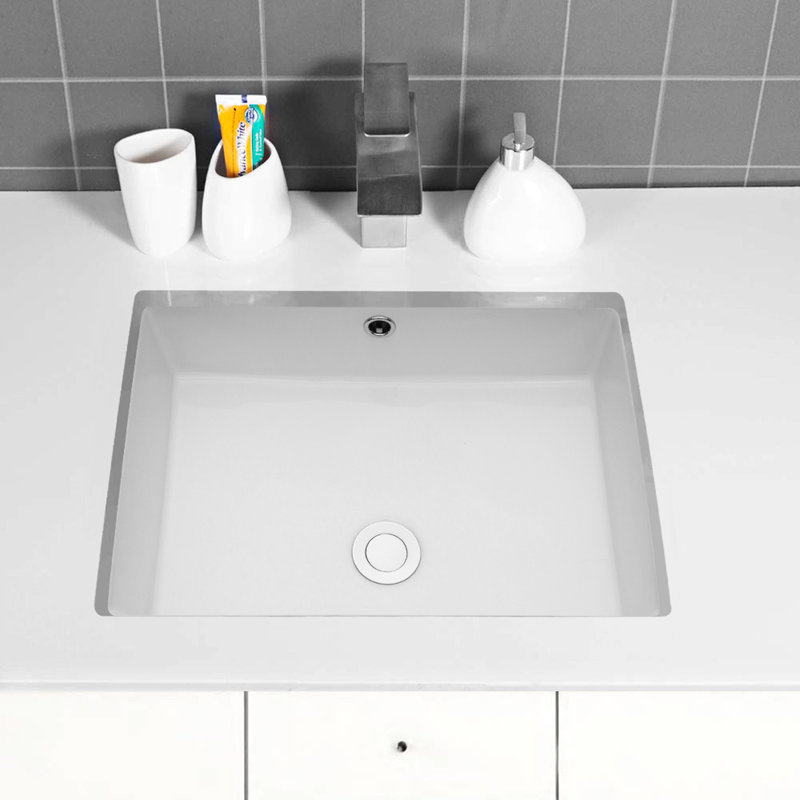 White Ceramic Rectangular Undermount Sink With Overflow - 22"X15.5", Modern Style, To Scratches 22"X15.5" White, Stylish Design, Fits Different Bathroom Styles