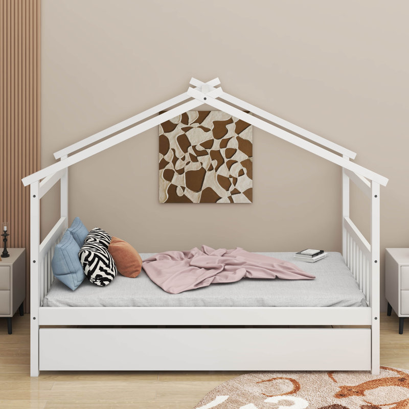 Lit simple en bois avec lit gigogne, Simple, Blanc