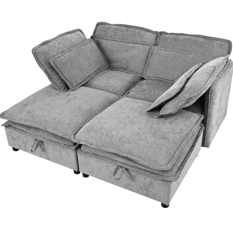 4 modulaires avec coussins à double couche et espace de rangement, gris, parfaits pour le salon, le bureau, un appartement, avec un rangement facile à installer. . Mousse + bourre en coton PP. Pin et