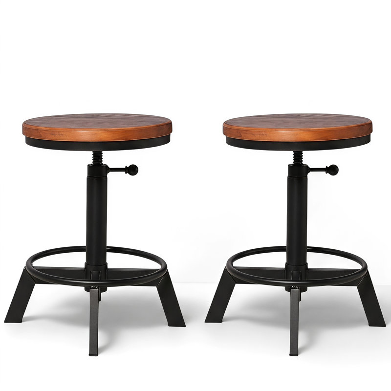 Altimari Swivel Pine Solid Wood Adjustable Height Counter Stool with Iron Frame