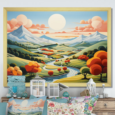 «Minimalist Colorful Mountain Valley I - Meadow», art mural