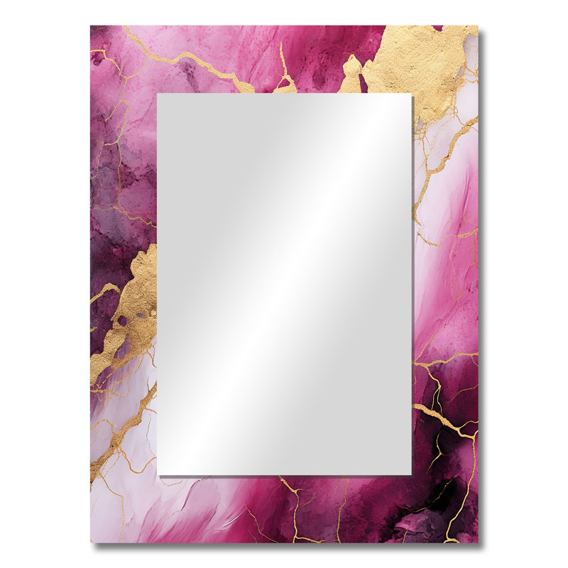 Rose et or marbre Essence II - miroir décoratif en marbre, grand miroir mural rose, impression d'art en métal, 32 po x 24 po