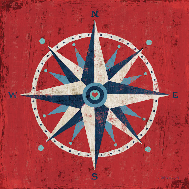 « nautique love (compass) »-impression sans cadre sur toile, H 12 po x l 12 po x P 1,5 po, Toile tendue