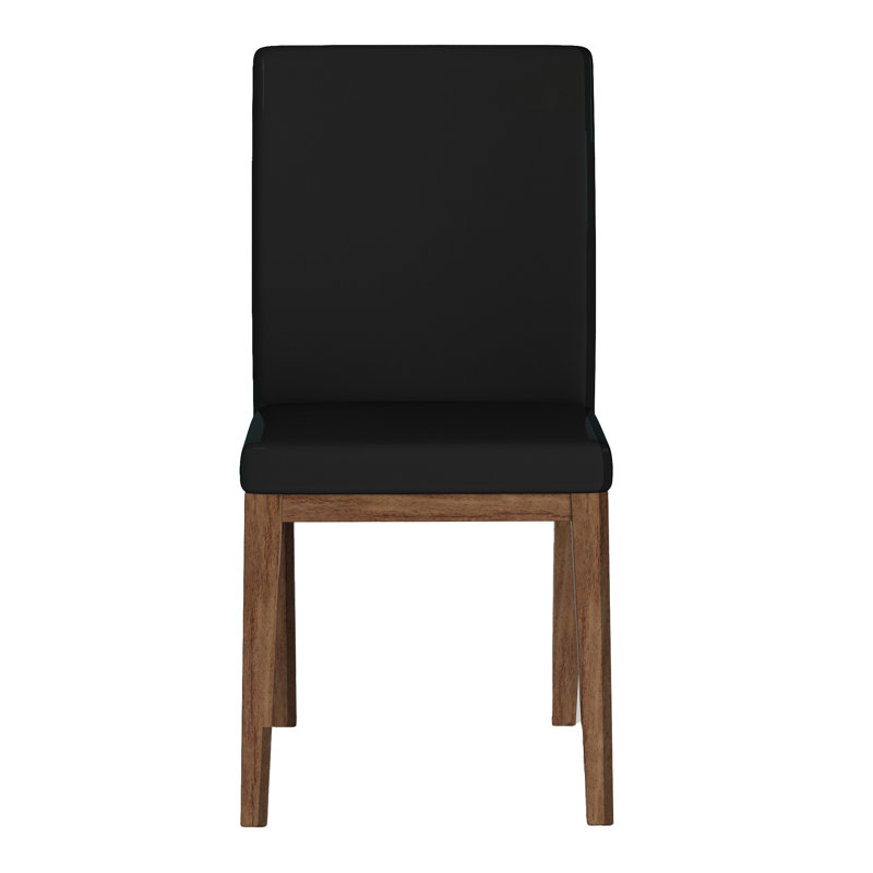 Emma Modern Curved Back Black Faux Leather Side Chair with Solid Wood Legs