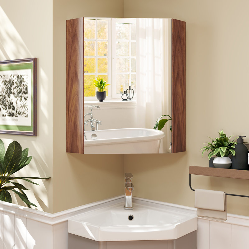 Pharmacie de coin avec rangement 23,5 "avec miroir blanc, Brun
