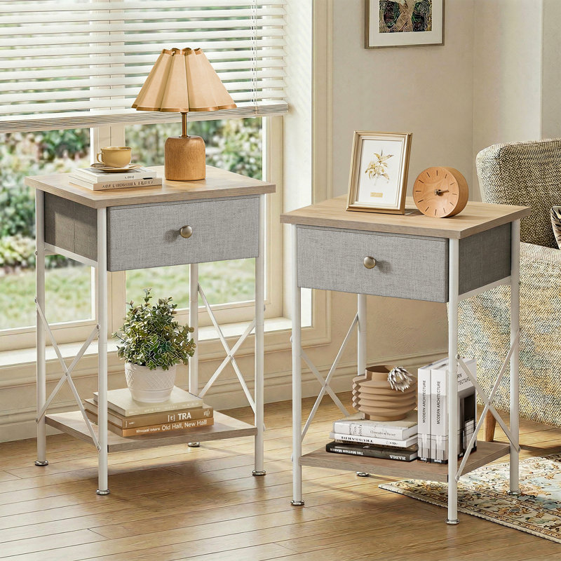 Ensemble de 2 tables d'appoint Alameen, Plateau gris / base blanche