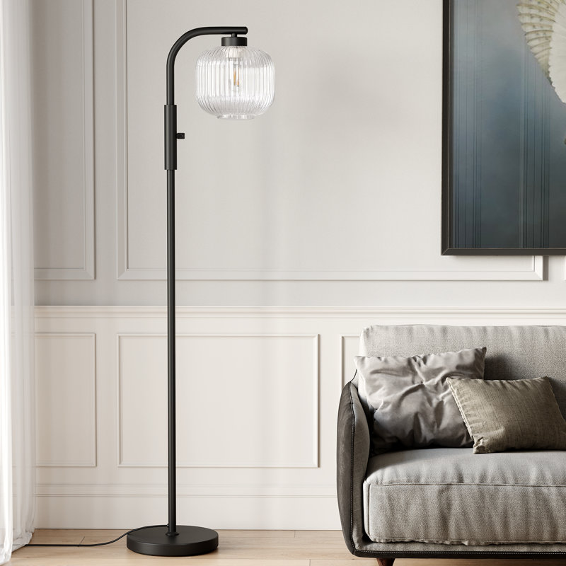 59" Arced Floor Lamp With Glass Lampshade and Bulb Included