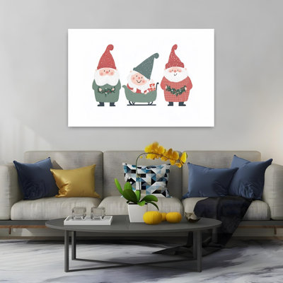 Happy Holiday Gnomes Contemporary Pine Winter Wall Art Print by Mathieu - Wrapped Canvas Print