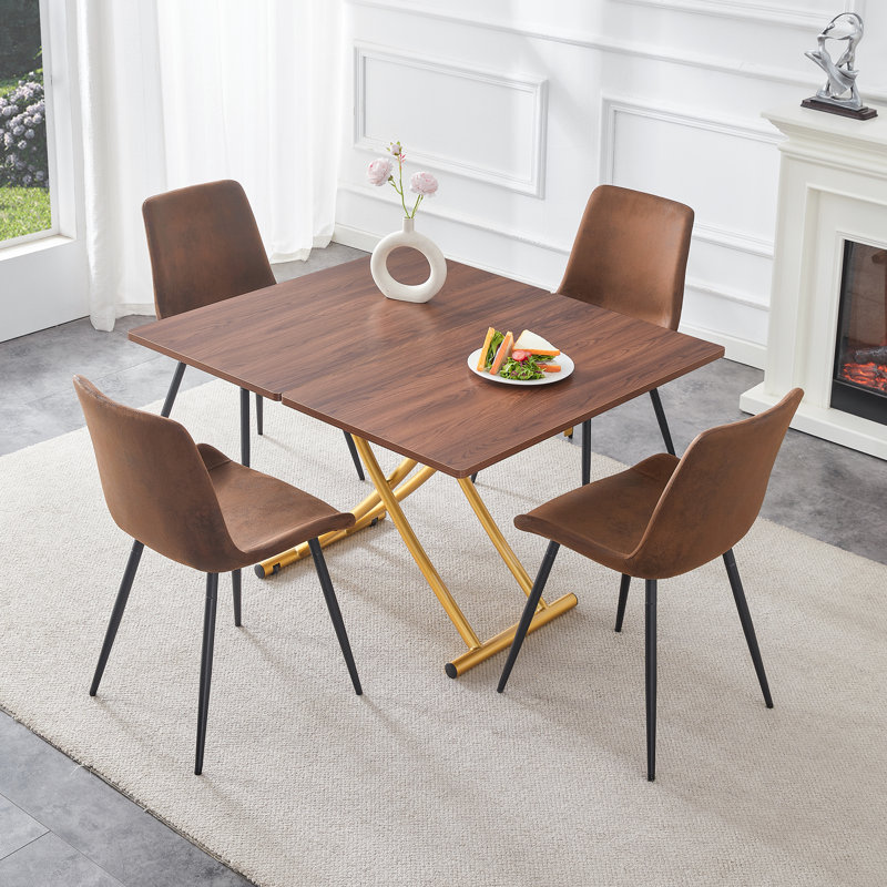 Ensemble de table de salle à manger 5 pièces, Brun, Noyer / doré