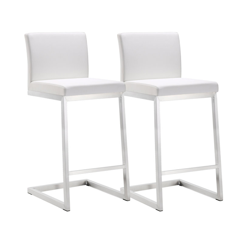 Upholstered Counter Stool with Metal Frame, White/Silver