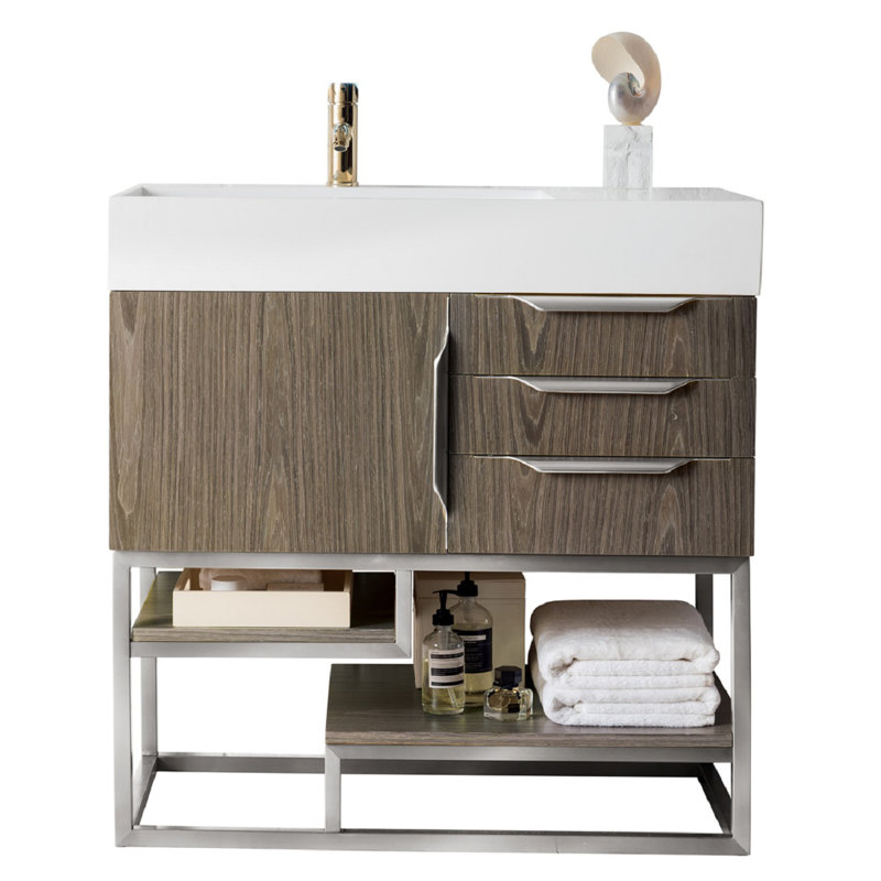 Columbia 35.31'' W Single Vanity, Brushed Nickel, Ash Gray, Glossy White