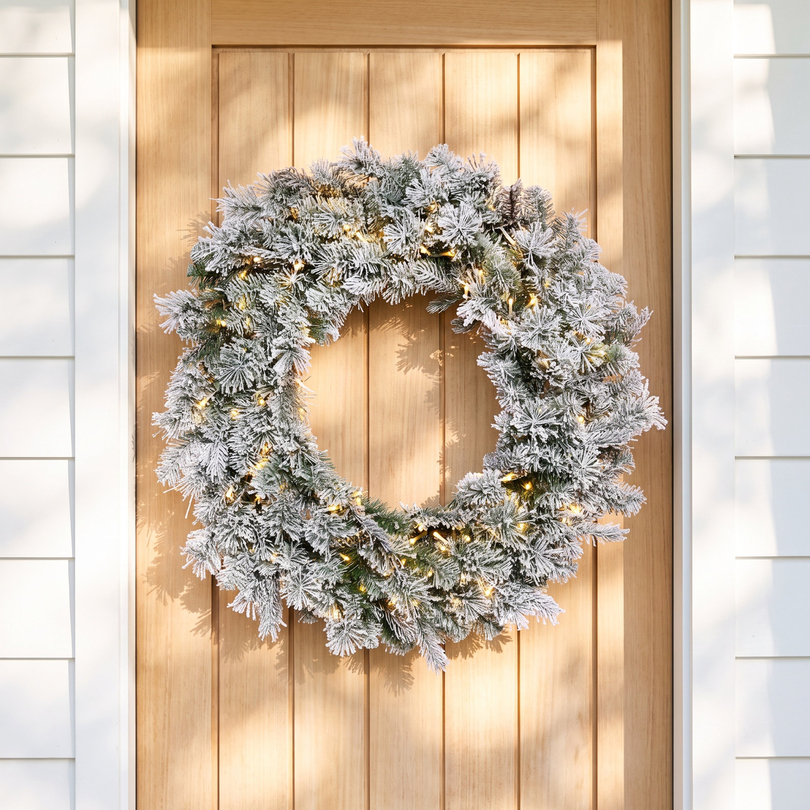 Winfield Frosted Pre-Lit Pine Christmas Wreath, 24" H x 24" W x 3" D
