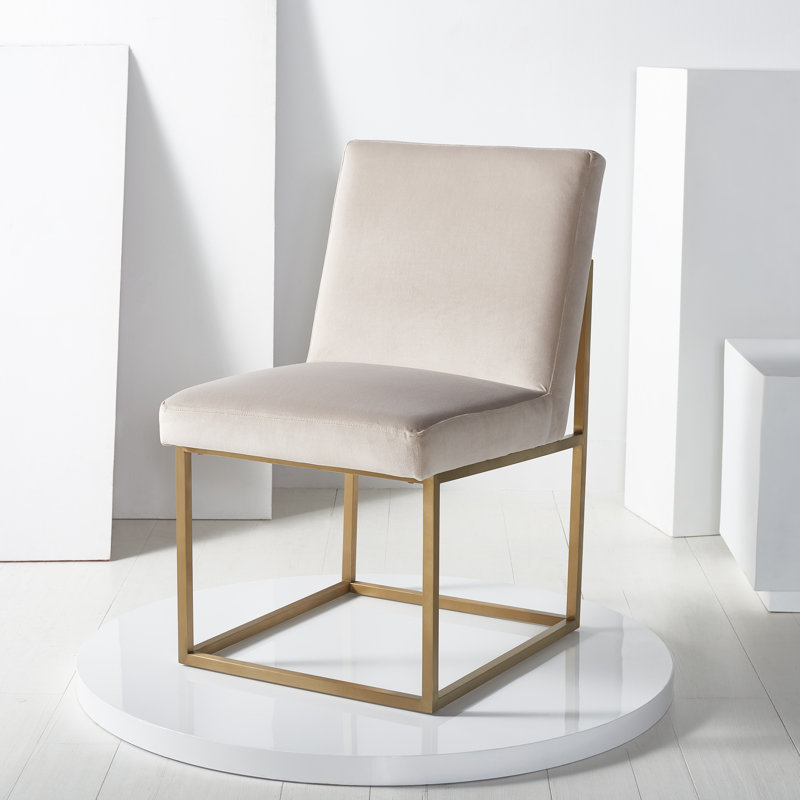 Chaise d'appoint rembourrée en acier inoxydable Athens, Or, Velours taupe