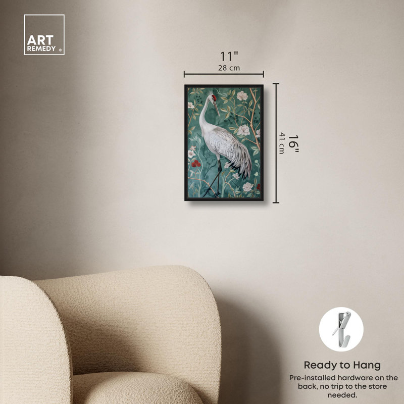 «White Peacock's Dream Canvas Bird Maximalist» par Art Remedy, Cadre flottant noir, H 16 po x l 11 po