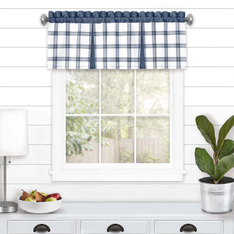 Plaid Tailored Kitchen Curtain, 56" W x 13" L, Blue
