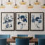 Bleu marine et feuilles de lin II - ensemble de 3 peintures sur toile encadrées-1524676177-1524676207