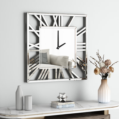 Large Glass Wall Clock Silver Accent Clock