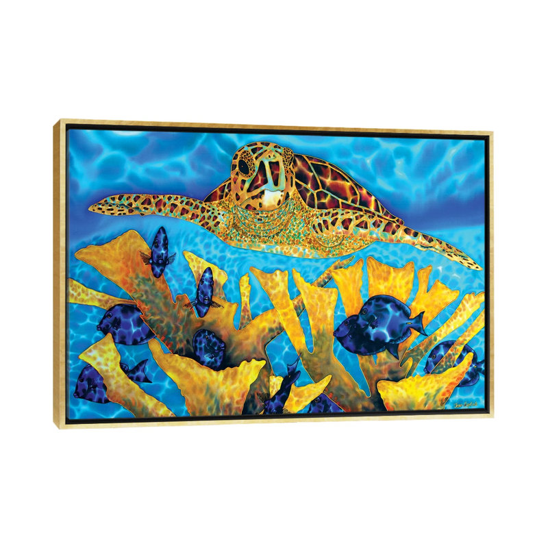 Hawksbill & Tangs par Daniel Jean-Baptiste - reproduction d'art, H 18 po x l 26 po x P 1,5 po, Toile avec cadre or, Non mat