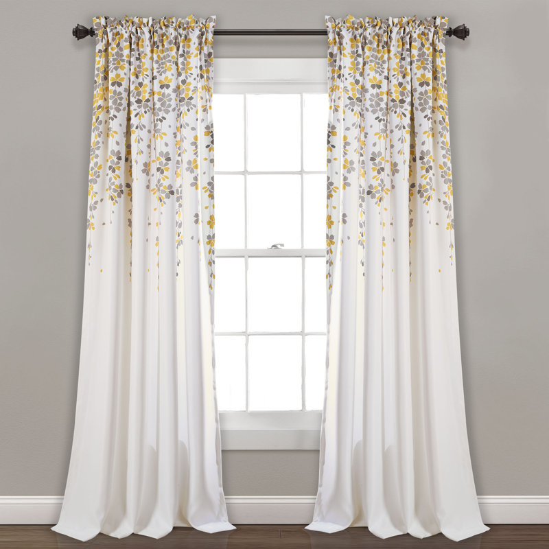 Weeping Flowers Room Darkening Pair, 52" W x 108" H, Yellow