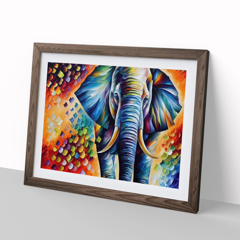 Elephant Abstract - Single Picture Frame Painting, 25cm H x 34cm W x 2cm D, Walnut 