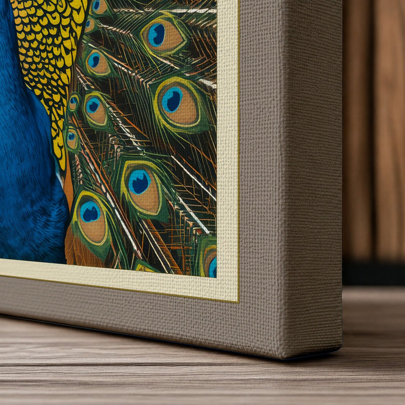 Peacock in Repose Botanical - Wrapped Canvas, 30x20 - 76.2 x 50.8 cm, Taupe Border