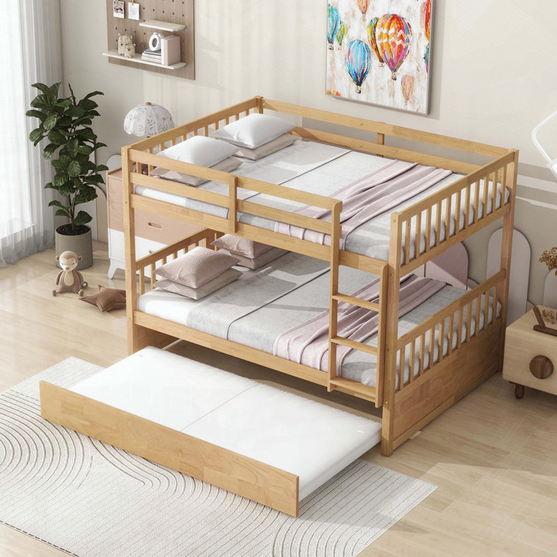 Full Over Full Convertible Bunk Bed with Trundle, White Oak