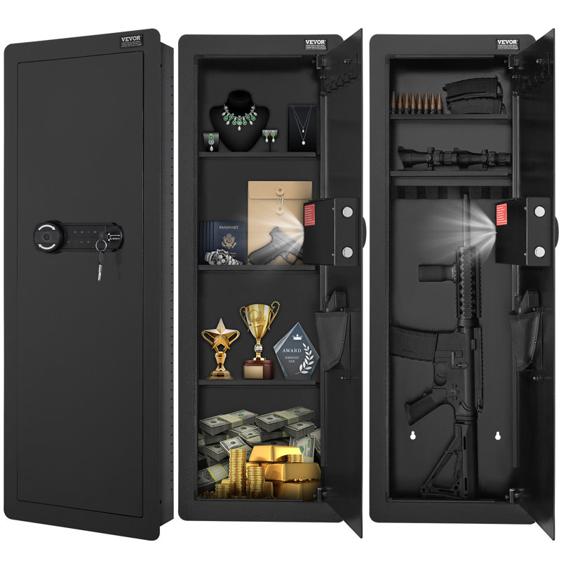 Tall Black Steel Wall-Mounted Gun Safe with Keypad & Fingerprint