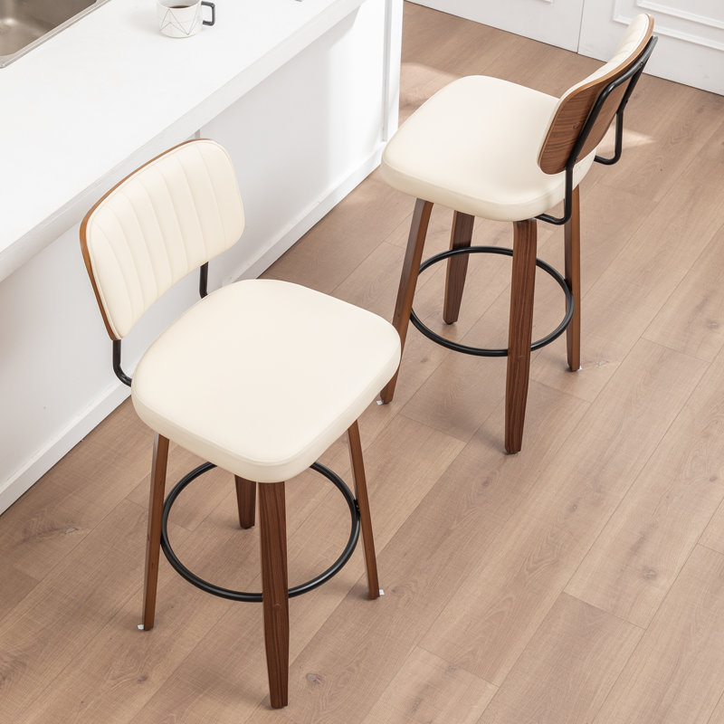 Swivel Upholstered Counter Stool, Bar Stool (78cm Seat Height), Beige