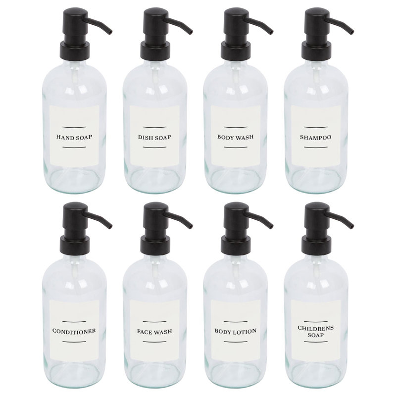 Glass Soap Dispensers with Labels - 500ml, Clear/White