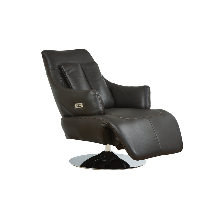 Bernardo Leather Swivel Power Recliner, Brown Genuine Leather