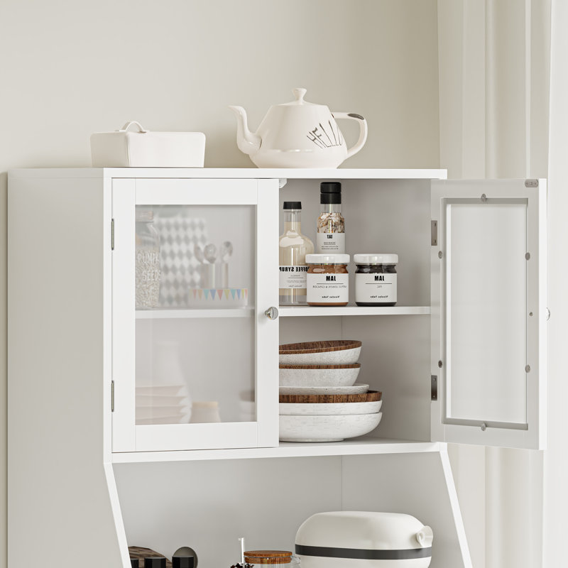 Garde-manger Boncho H 64,2 po avec tablette à micro-ondes, armoires et 4 tiroirs, blanc