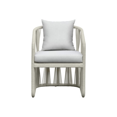 Dealie Outdoor Dining Arm Chair With Pillow Back, White by Bayou Breeze